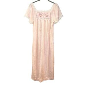 VTG Erica Loren New York Long Nightgown Peignoir Blush Pink Lace Trim 60s 70s S